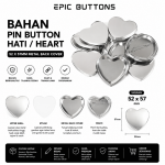Bahan Pin Button Hati 52x57mm Metal Back Cover | Blank Heart Pin Button Upper Shell Mylar Peniti Mesin Press